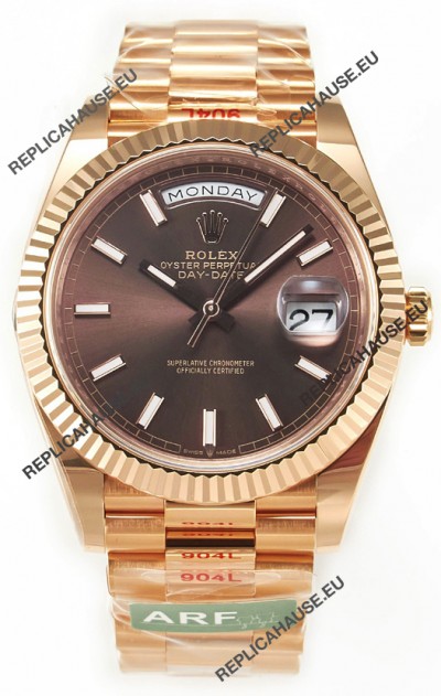 Rolex Day Date 40MM 1:1 Rose Gold in Brown Dial 1:1 Mirror Replica Watch