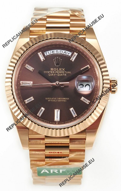 Rolex Day Date 40MM 1:1 Rose Gold in Brown Dial 1:1 Mirror Replica Watch