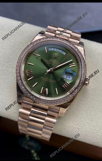 Rolex Day Date Presidential 18K Rose Gold Watch 40MM - Olive Green Dial 1:1 Mirror Quality
