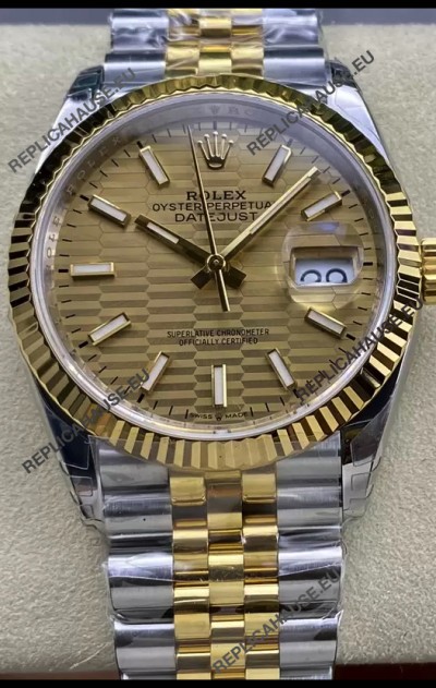 Rolex Datejust Cal.3235 Movement 1:1 Mirror Replica 904L Steel 36MM - Gold Fluted Motif Dial
