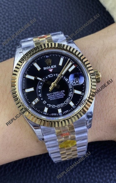 Rolex Sky-Dweller REF# M336933 Black Dial Watch in Yellow Gold 904L Steel Case 1:1 Mirror Replica