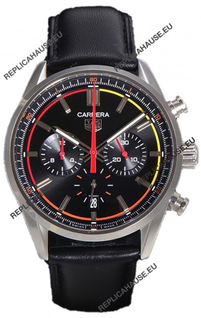Tag Heuer Carrera Chronograph 42 Swiss Quartz Replica Watch Black Dial Leather Strap