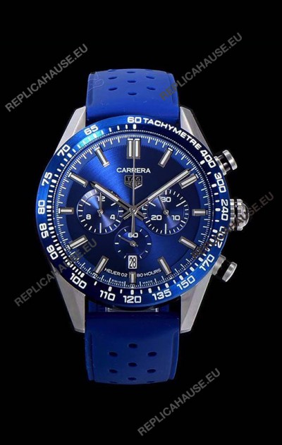 Tag Heuer Carrera Swiss Quartz Movement Replica Watch in Blue Dial - Blue Rubber Strap
