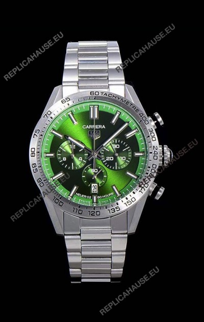 Tag Heuer Carrera Swiss Quartz Movement Replica Watch in Green Dial - Stainless Steel Strap