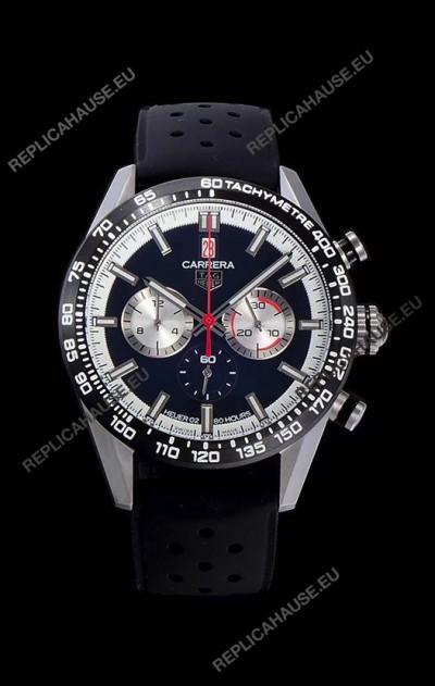 Tag Heuer Carrera Swiss Quartz Movement Replica Watch in Black Dial - Black Rubber Strap