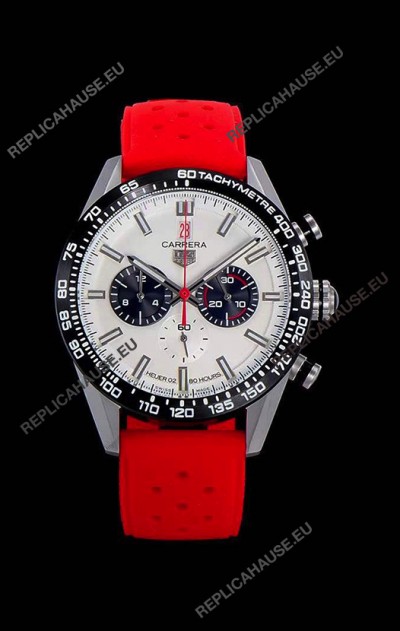 Tag Heuer Carrera Swiss Quartz Movement Replica Watch in White Dial - Red Rubber Strap