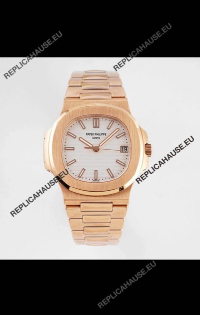 Patek Philippe Nautilus 5711/1R-001 1:1 Mirror Replica in 904L Steel Rose Gold White Dial