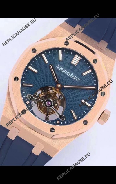 Audemars Piguet Royal Oak Tourbillon 41mm Blue Dial in 904L Rose Gold Case Rubber Strap