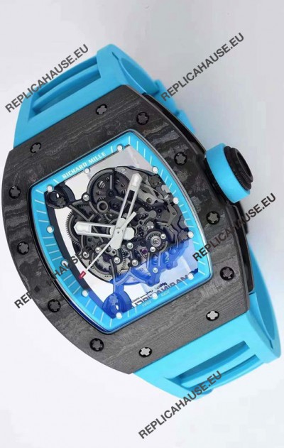 Richard Mille RM055 Forged Carbon Casing 1:1 Mirror Replica Watch in Blue Strap 