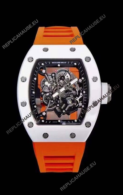 Richard Mille RM055 Ceramic Casing 1:1 Mirror Replica Watch in Orange Strap 