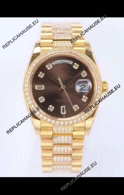 Rolex Day Date Presidential 18K Yellow Gold Watch 36MM - Brown Dial 1:1 Mirror Quality Watch