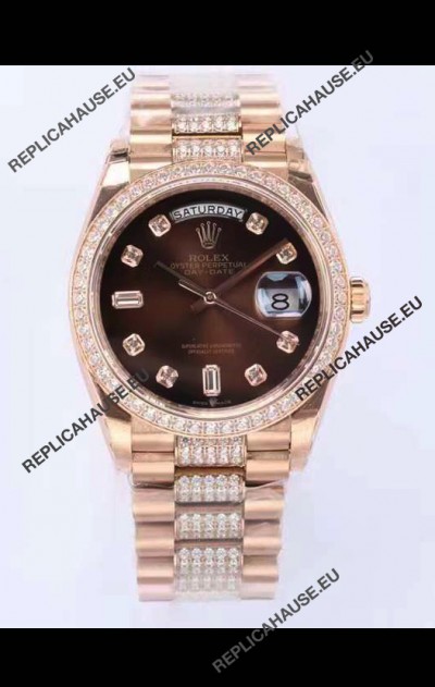 Rolex Day Date Presidential Rose Gold Watch 36MM - Brown Dial 1:1 Mirror Quality Watch