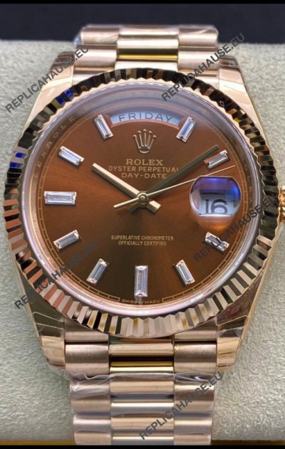 Rolex Day Date 40MM 228235 Rose Gold in Brown Dial 1:1 Mirror Replica Watch