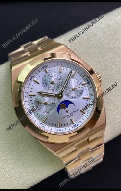 Vacheron Constantin Overseas Perpetual Calendar Ultra-Thin Steel Dial Rose Gold Casing Replica