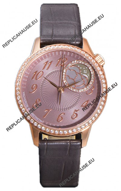 Vacheron Constantin Egerie Muse Moonphase Rose Gold Casing in Brown Dial Swiss Replica