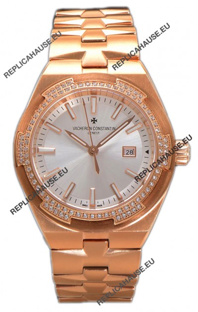 Vacheron Constantin Overseas Rose Gold Steel Dial 35MM Swiss Replica Watch 