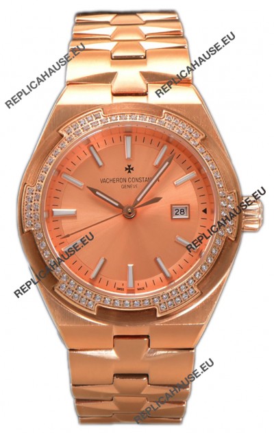 Vacheron Constantin Overseas Rose Gold Casing and Dial 35MM Swiss Replica Watch 
