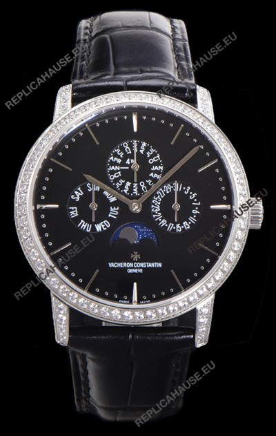 Vacheron Constantin Patrimony Perpetual Calendar Ultra-Thin White Gold Black Dial Swiss Replica