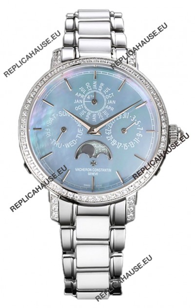 Vacheron Constantin Traditionelle Perpetual Calendar Ultra-Thin Steel Blue Pearl Swiss Replica