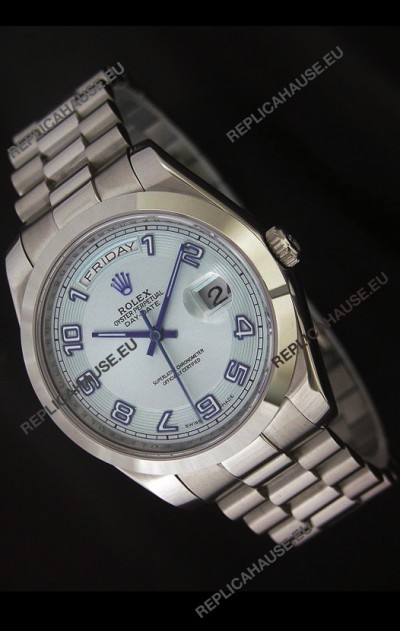 Rolex Day Date Swiss Replica Steel Watch in White Dial