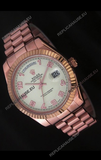 Rolex Day Date Swiss Replica Steel Watch in Arabic Markers