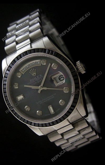 Rolex Day Date 2008 Swiss Replica Watch in Mop Black Dial