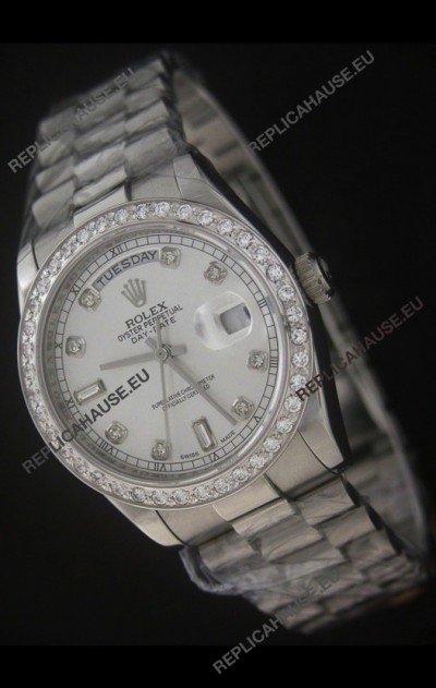 Rolex Day Date Just swissÂ Replica Watch in Full Diamond Bezel