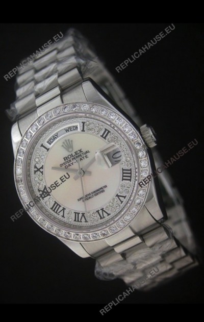 Rolex Day Date Just swissÂ Replica Watch in Mop Scream White Dial