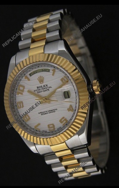 Rolex Day Date Just swissÂ Replica Two Tone Gold Watch in White Stripe Pattern Dial