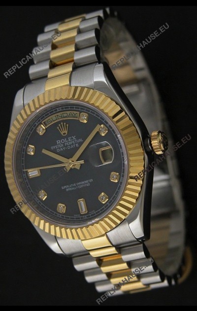 Rolex Day Date Just swissÂ Replica Two Tone Gold Watch in Mop Grey Dial