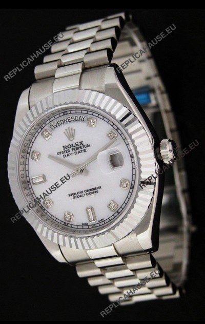 Rolex Oyster Perpetual Day Date Swiss Replica Watch in White Mother of Pearl Dial