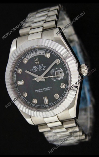 Rolex Oyster Perpetual Day Date Swiss Replica Watch in Black Mother of Pearl Dial