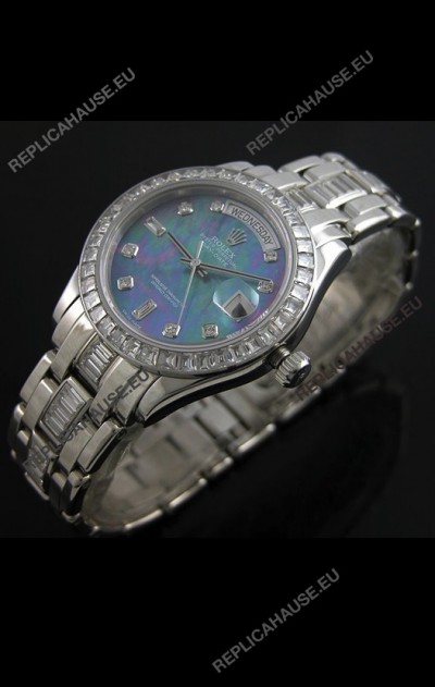 Rolex Oyster Perpetual Day Date Japanese Replica Watch in Blue Mother of Pearl Dial 