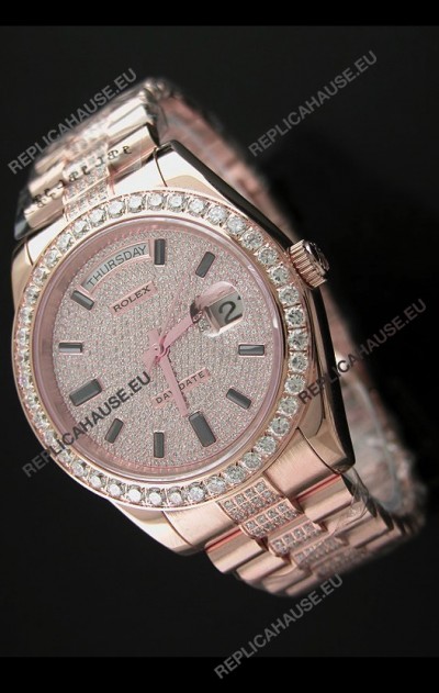 Rolex Day Date Swiss Automatic Rose Gold Watch in Ruby Stick Markers
