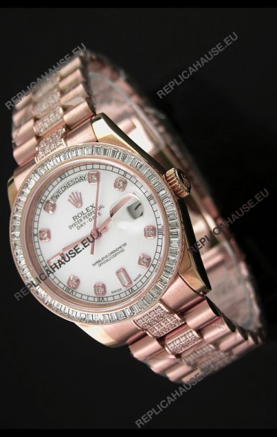 Rolex Oyster Perpetual Day Date Swiss Rose Gold Automatic Watch in Diamond Markers