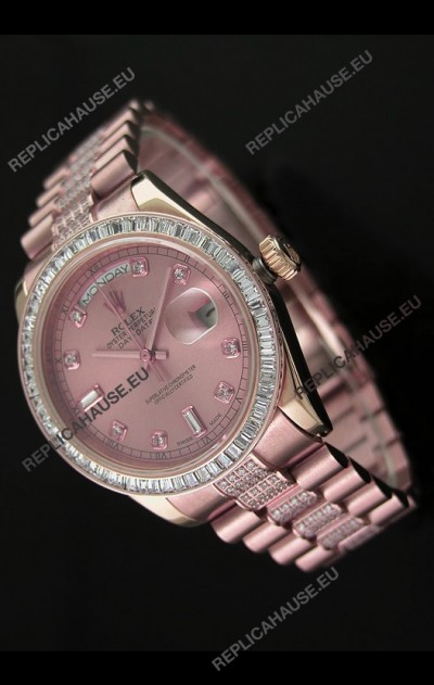 Rolex Oyster Perpetual Day Date Swiss Rose Gold Automatic Watch in Rose Gold Dial
