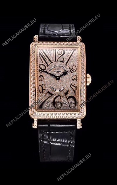 Franck Muller Long Island Color Dreams Pink Gold Swiss Watch in Black Strap