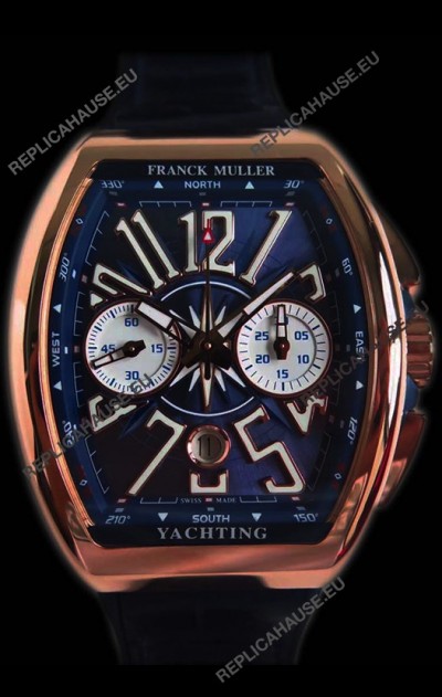 Franck Muller Vanguard Chronograph 18K Pink Gold Blue Dial Swiss Watch 