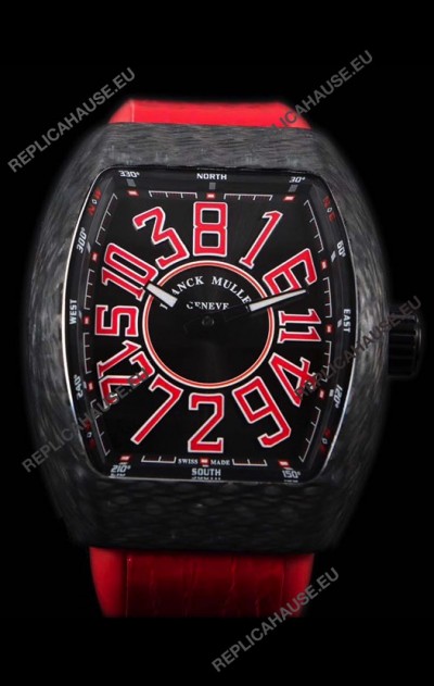 Franck Muller Vanguard Carbon Casing Red Indexes Swiss Watch