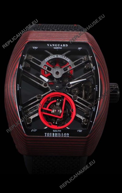Franck Muller Vanguard Skeleton Tourbillon Red Carbon Swiss Replica Watch