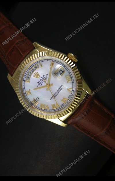 Rolex Day Date 36MM Yellow Gold Swiss Replica Watch - White MOP Dial